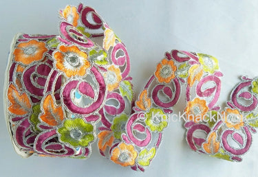 Orange, Purple, Green And Silver Floral Embroidery Trim